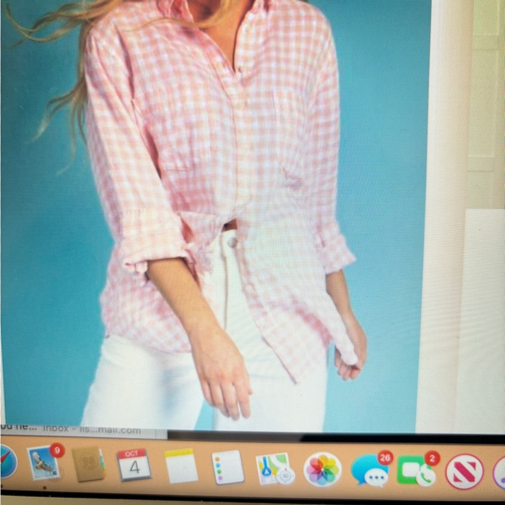 HUT linen, pink and white gingham, boyfriend shirt size large